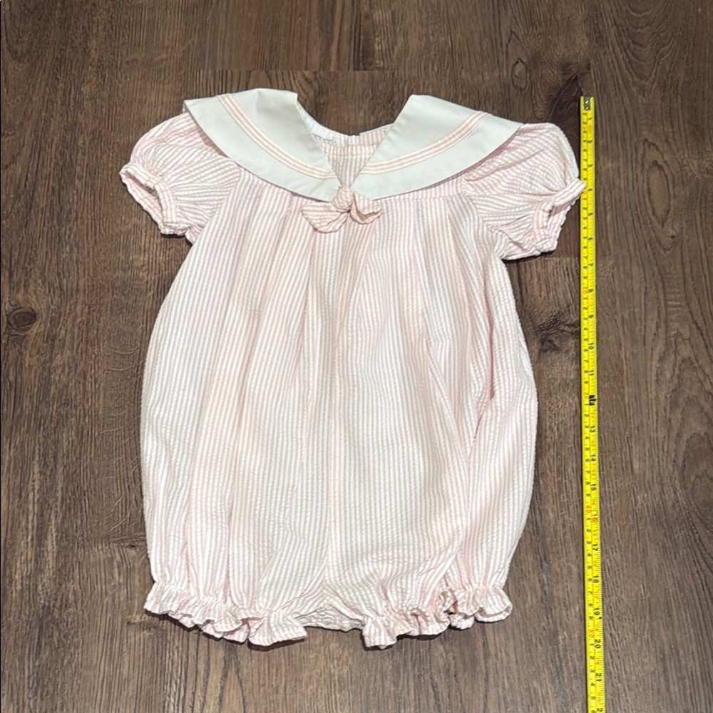 Pink Striped Baby Romper with White Collar